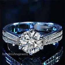 2.87CT Lab-Created Round Cut Diamond 14K White Gold FN Engagement Wedding Ring