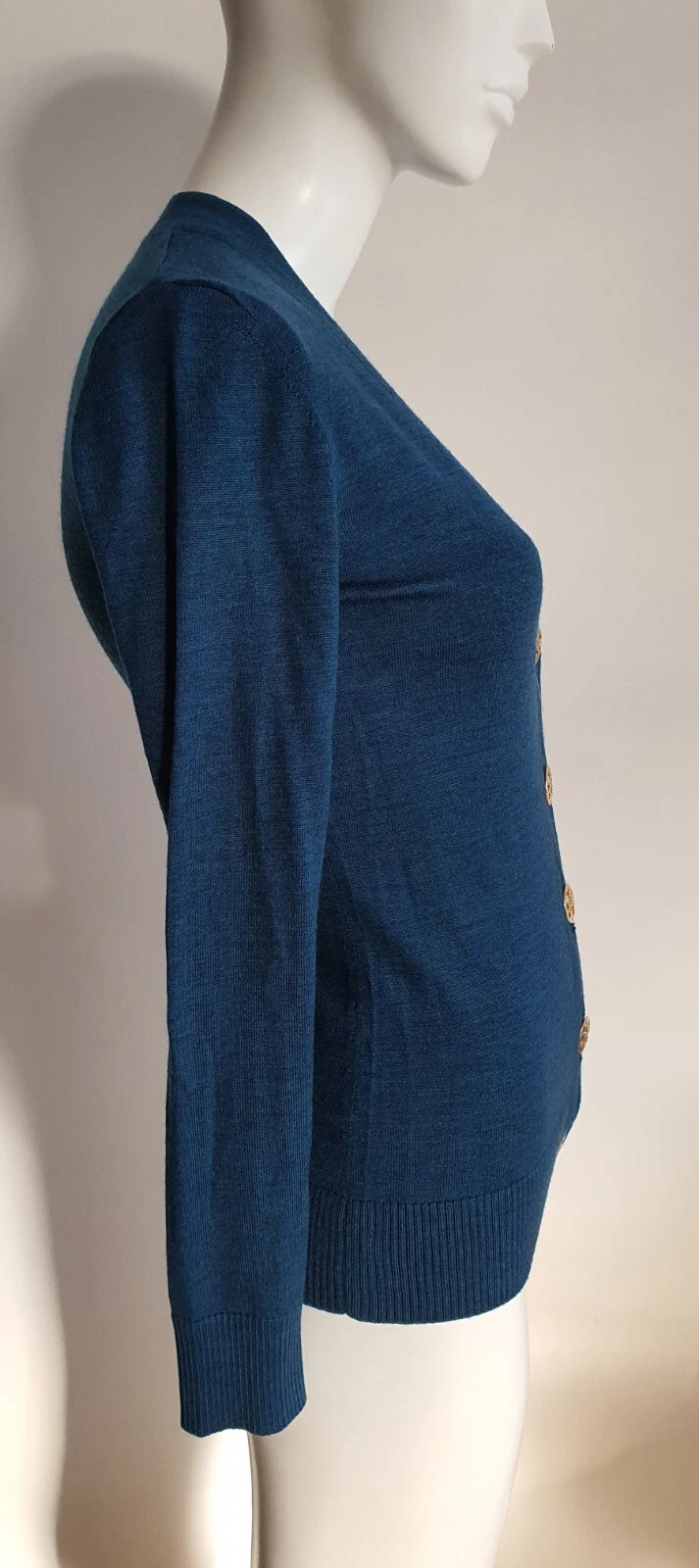 Cardigan TORY BURCH cardigan maglia fine merino lana turchese oro taglia 34 36 lo