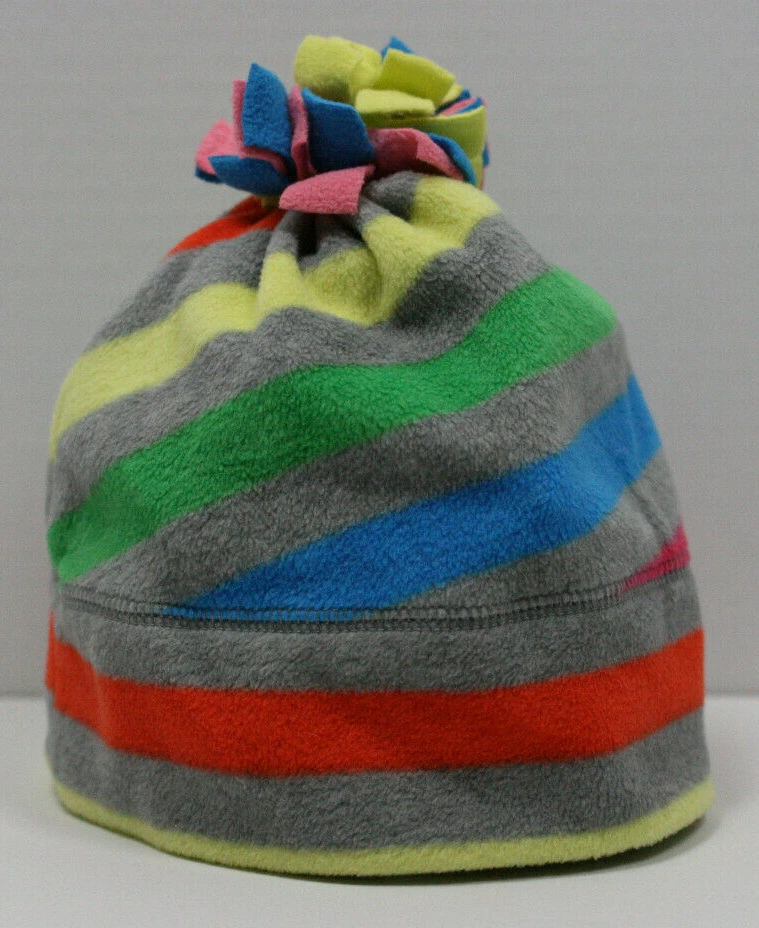 GYMBOREE NIÑAS TALLA MEDIANA GRIS TEJIDO SOMBRERO POLAR RAYAS Azul Naranja Amarillo En muy buen estado Foto 2 de 4