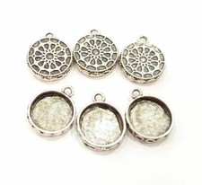 6 Round Pendant Blank Bezel Base Setting Necklace Blank Resin Antique Silver