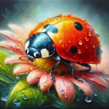 Ladybug’s Delicate Dance on Petal Canvas (Digital Image)