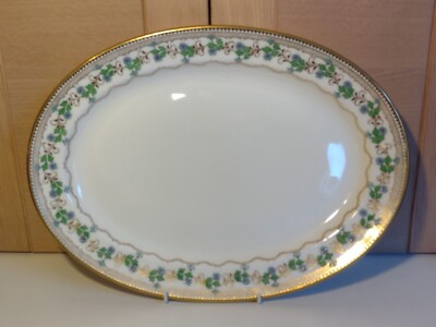 ANTIKE OVALE SERVIERPLATTE MINTON PORZELLAN GROSS GRÜN UND GOLD MUSTER G8749