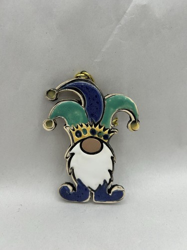 Mardi Gras Gnome Kiln Fired Handmade Pottery Ornament 4" Louisiana Cajun