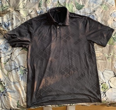 Tiger Woods Collection Gray Geometric Men's Short Sleeve Polo Shirt L