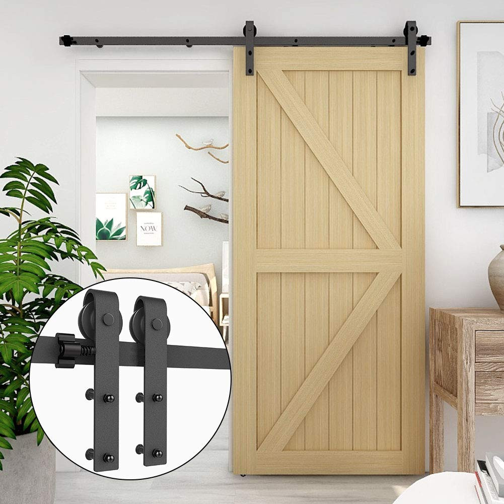 CCJH 6FT Sliding Barn Door Hardware Kit Heavy Duty for Single Wood Door