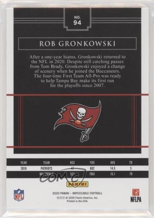 2020 Panini Impeccable /75 Rob Gronkowski #94 - Image 2 of 2