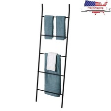 Metal Towel Ladder Storage Rack 5 Tier Leaning Free Standing Bathroom Organizer