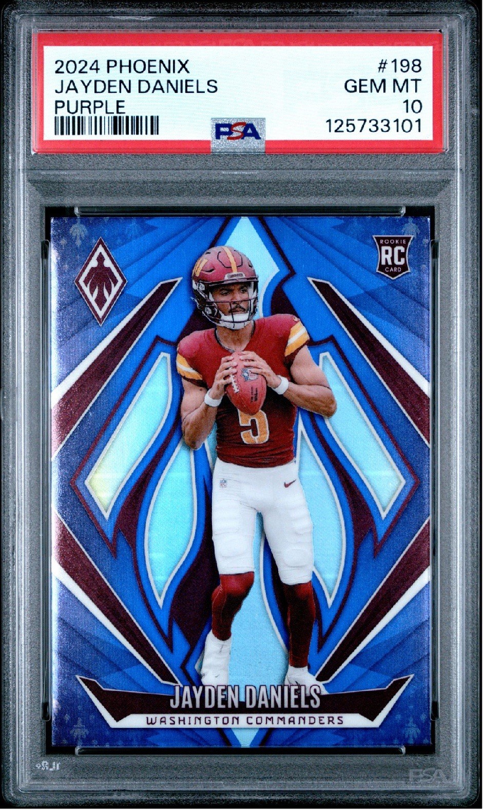 2024 Panini Phoenix Jayden Daniels RC #198 Purple PSA 10 GEM MINT