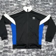 Retro Vintage Adidas Originals Youth L 13-14 Track Top Jacket, Black/Blue