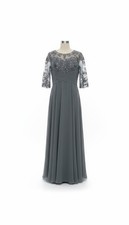 Gray Lace Illusion Elbow Length Sleeve Formal Gown Size 12