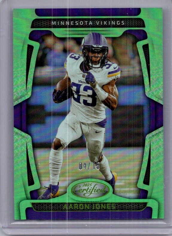 AARON JONES 2025 CERTIFIED NEON GREEN VIKINGS FOOTBALL #65 /15