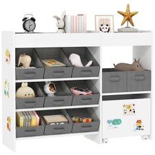 AIYAPLAY Kids Toy Storage Unit with 11 Fabric Bins, 3 Stickers, White