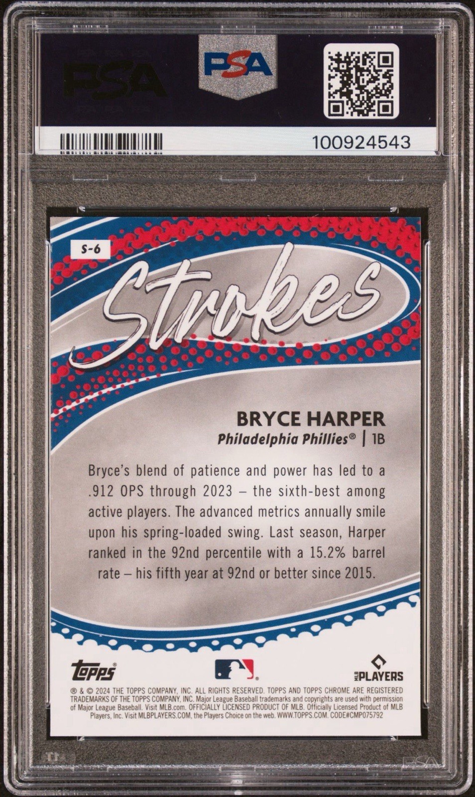 2024 Topps Chrome - Strokes Bryce Harper #S-6 PSA 10 view 2