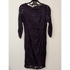 Tahari ASL Purple Lace Midi Sheath Dress Pleated Wedding Guest Women's Size 4