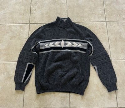 BOGNER Men s Quarter-Zip Sweater XL Wool Knit Striped Ski Germany Grey 