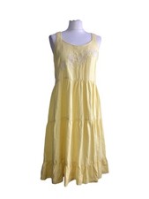Next Women’s Dress UK 10 Yellow Embroidered Linen Mix Tiered Sundress