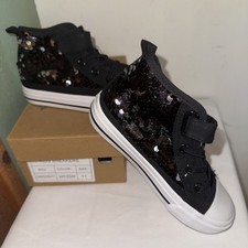 NEW - Fashion High Top Casual Canvas Sneakers - Size 11- Black Sequins