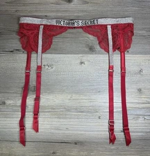 Victorias Secret Red XS/S Lace Bling Shine Strap Garter Belt NWOT