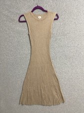A New Day Sweater Dress Womens Small Beige Tight Knit Ribbed Viscose Round Neck