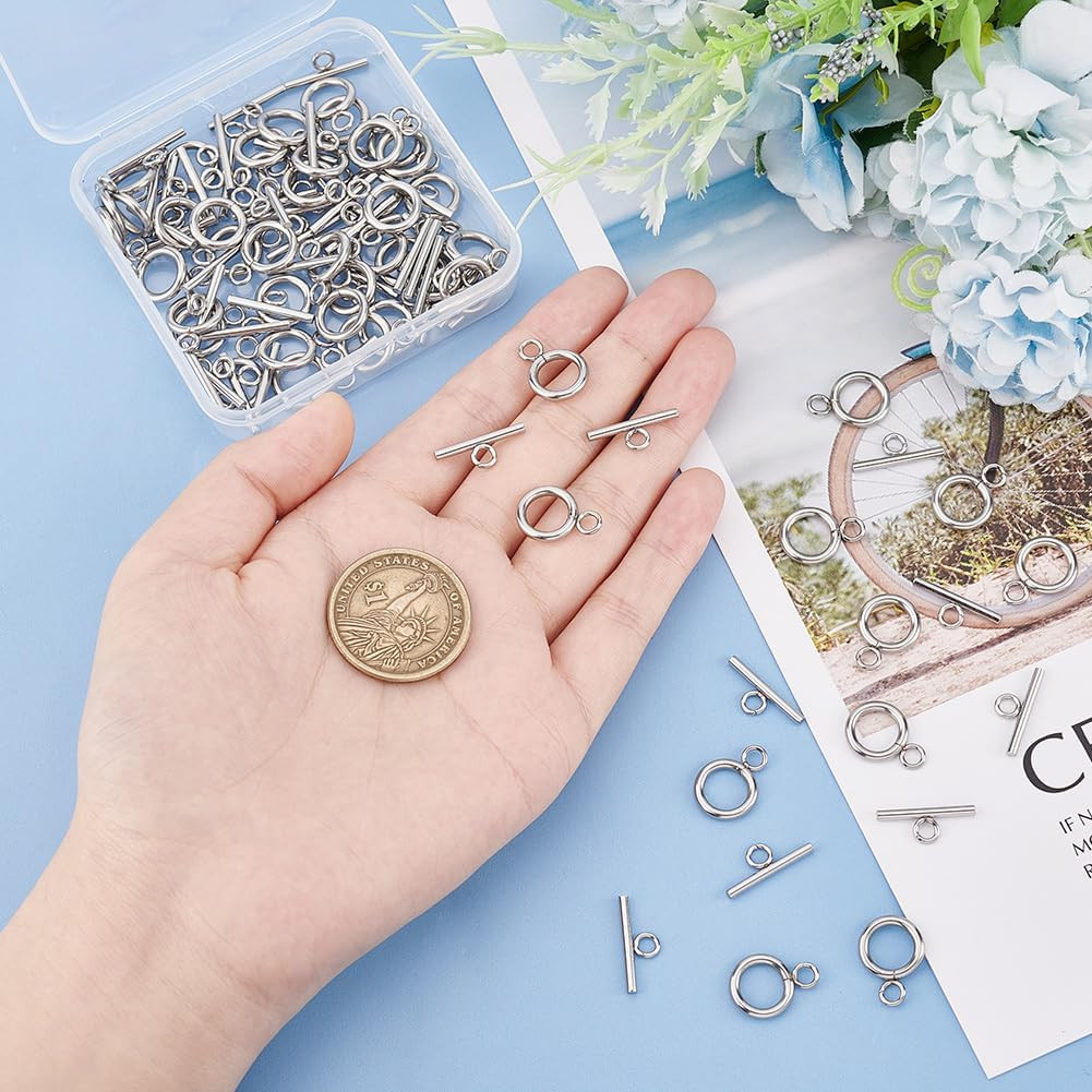 50 Sets 304 Stainless Steel Ring Toggle Clasps IQ Toggle Clasp & Tbar Clasps Met
