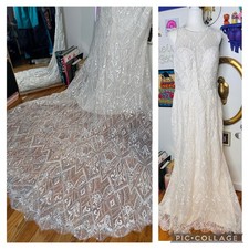 INCREDIBLE Sophia Tolli Ivory Embroidered Beaded Wedding Dress W/Train Sz 16