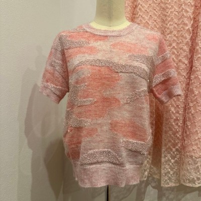 Brunello Cucinelli Strickpullover rosa Paillettenverzierung Kurzarm Größe M