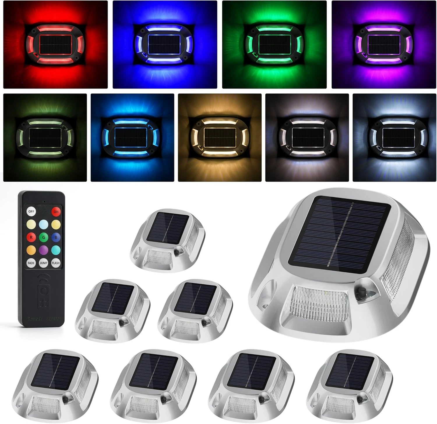 RGB Solar Driveway Lights 8 Pack with Remote, Waterproof Outdoor Pathway Decor