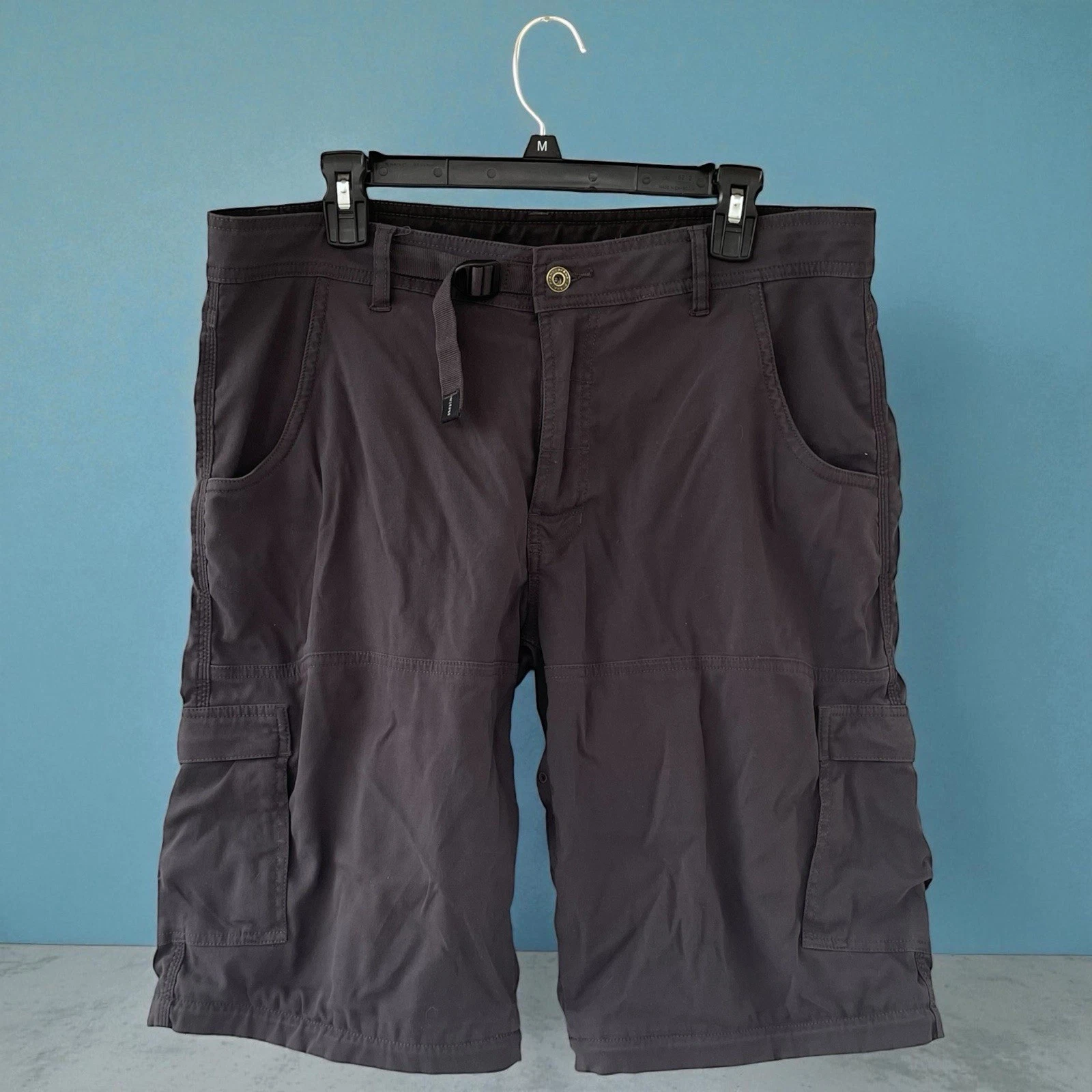 PrAna Sz L (36x12) Gray Adjustable Belt Waist Nylon Stretch Cargo Hiking Shorts
Opens in a new windo