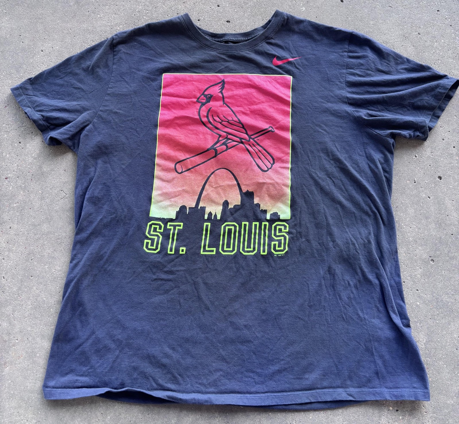 St Louis Cardinals Shirt Mens 2XL Blue City Skyline Graphic Tee Nike Baseball