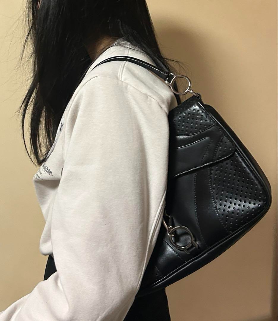 PRADA Vitello Drive Leather Shoulder Bowling Bag Black Y2K Vintage