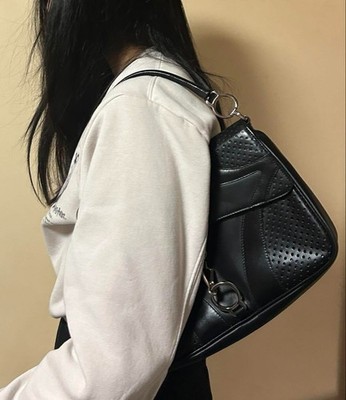 PRADA Vitello Drive Leather Shoulder Bowling Bag Black Y2K Vintage