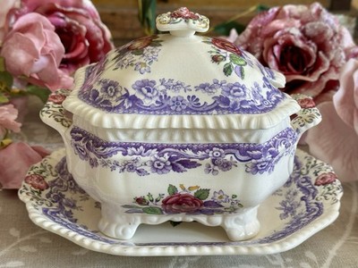 Vintage Copeland Spode Mayflower Saucenterrine mit Deckel & Untertellerständer RAR