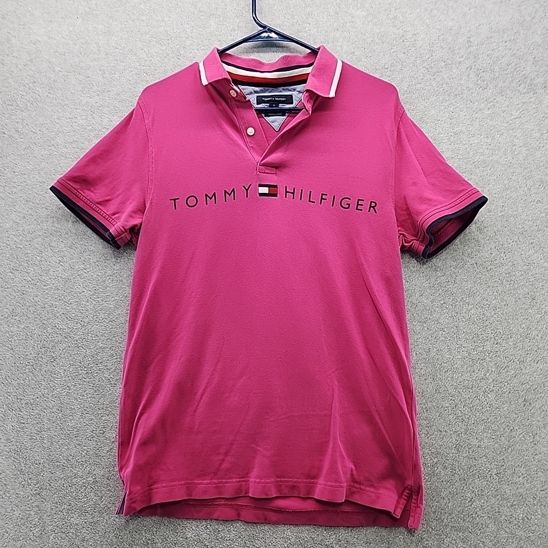 TOMMY HILFIGER SLIM FIT ESSENTIAL SIGNATURE FLAG POLO PINK MEDIUM
