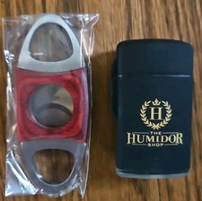 Combo de encendedor y cortador de cigarros de butano The Humidor Shop caoba de acero inoxidable