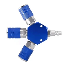 3 Way Air Manifold Air Hose Splitter 1/4" Quick Connect Air Tool Durable Blue;
