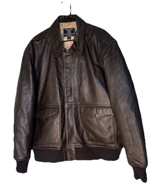 Cockpit USA Men's Brown Leather Bomber Jacket Zip Button Spread Collar Size L