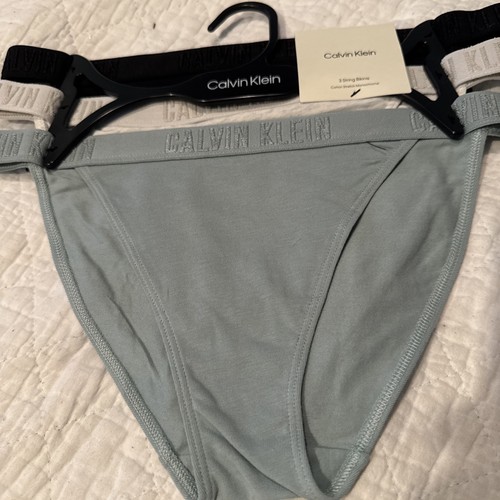 WOMENS SIZE SMALL CALVIN KLEIN BIKINI UNDERWEAR 3 PAIR GREEN BLACK PANTIES