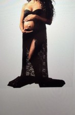 Black Lacy Pregnant Maternity Dress Ideal For Bump Photoshoots Has Split