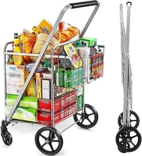 Wellmax Shopping Cart with Wheels, Metal Grocery Cart with Wheels, Shopping...