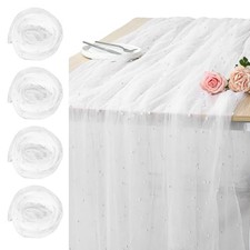 6 Pack Tulle Lace Table Runner - 10ft Pearl Tables Runners Rustic Sheer White