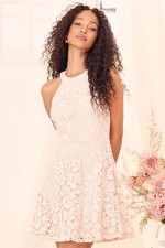 LULUS Blush Pink Lace Halter Top Mini Dress crochet coquette romantic Medium BY