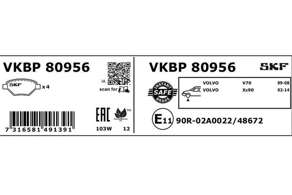 Skf BremsbeläGe Bremsbelagsatz BremsklöTze Vorne Vkbp 80956-image