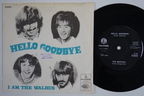 BEATLES Hello Goodbye RARE! SOLID CENTRE Denmark 45 danish I Am The Walrus HEAR!