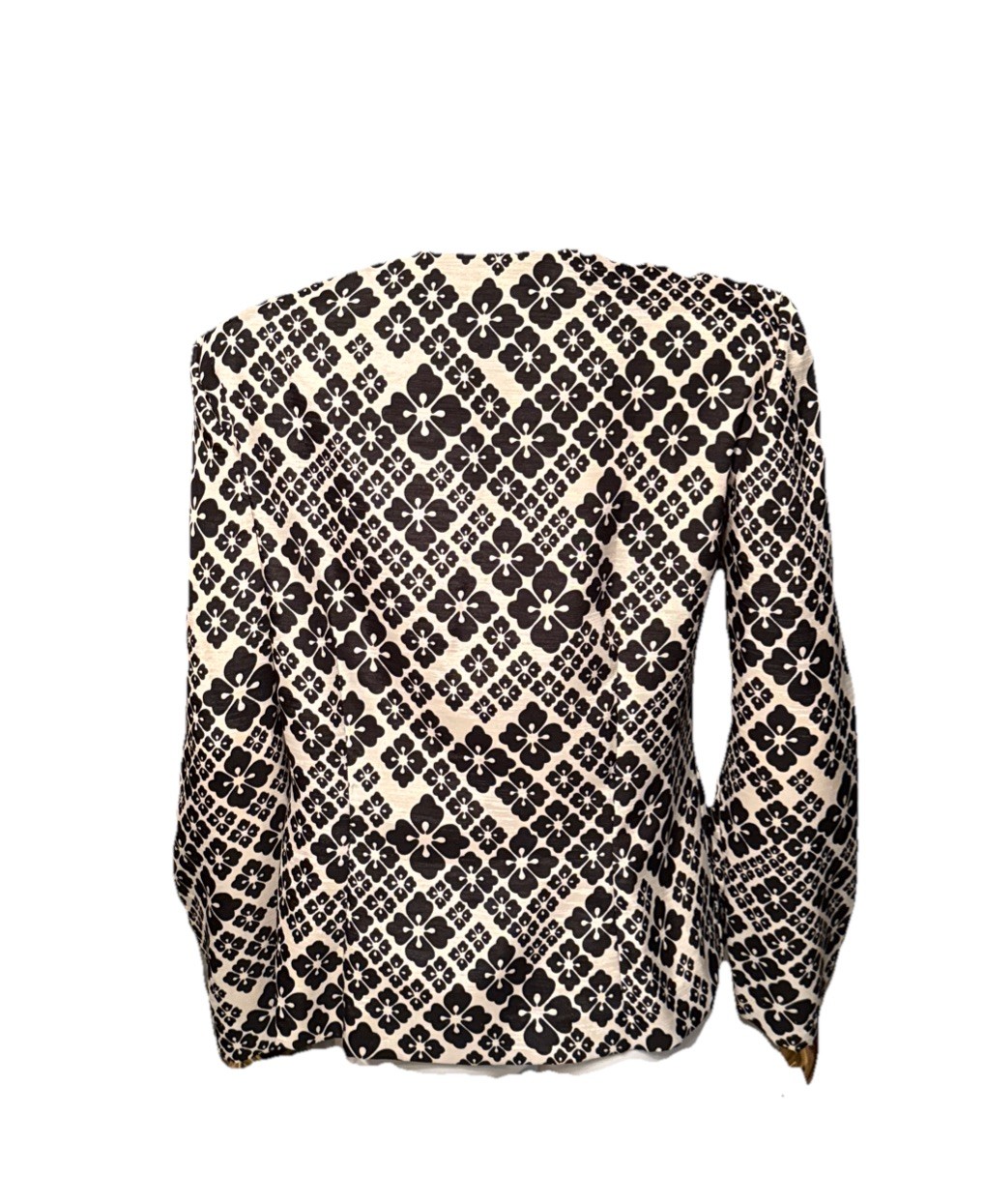 Leslie Fay Womens Vtg Black Cream Floral Geometric Button Front Jacket Size 10 image 2