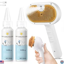 3-in-1 Pet Steam Brush for Dogs & Cats, Hair Removal Comb & 2 Waterless Shampoos