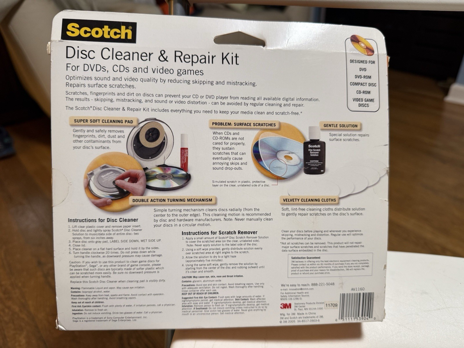 Scotch 3m Disc Cleaner Repair Kit DVD CD AV1160 Video Game Solution