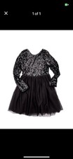 Girls Black Sequin Fit  Flare Long Sleeve Party Dress Knee Length Tulle