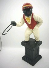 Antique 11" Cast Iron Hitching Post Horse Jockey Equestrian, Doorstop Decor