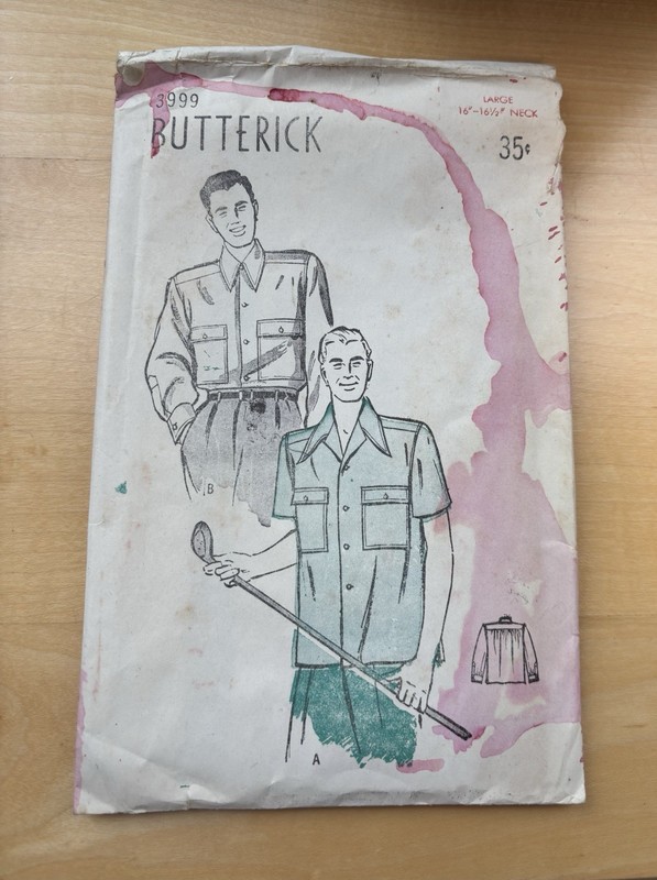 Vintage 1940’s Men’s Shirt Pattern 3999 Butterick 16-16-1/2” Neck Complete Used