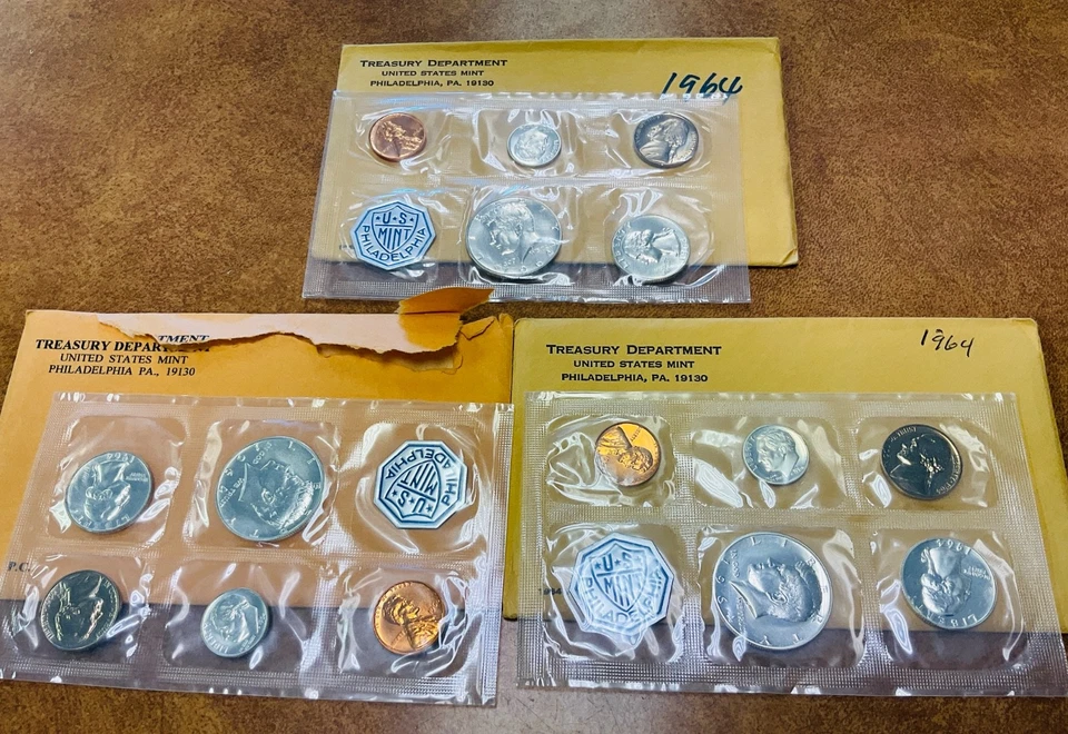 1964 Proof Set Original Envelopes  Silver coins  , lot of 3. - Image 2 of 3